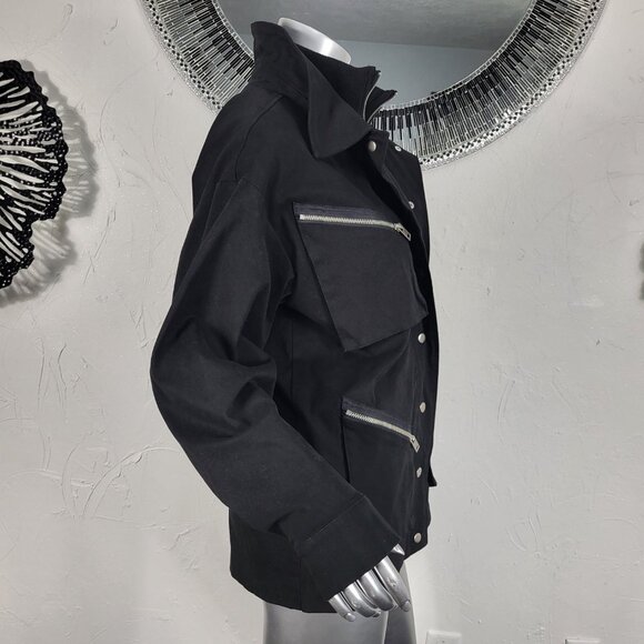 NWT~$295~I AM GIA~S/M~BLACK MILITARY UTILITY CARGO DENIM JEAN JACKET COAT - Picture 6 of 16